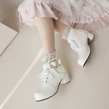 Size Women's Shoes Retro Lace Coarse Heel Short Boots Autumn And Winter New College Women's Boots Shoes High Quality Shoes